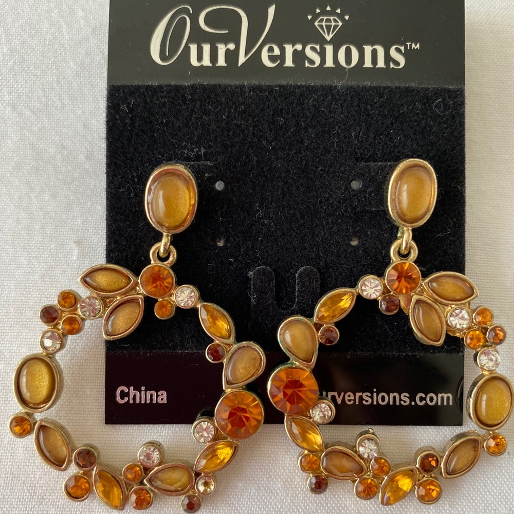 Amber Rhinestone Loop Earrings - Picture 2 of 4